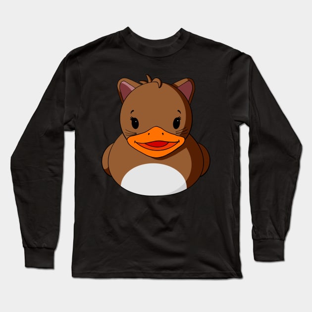 Brown Cat Rubber Duck Long Sleeve T-Shirt by Alisha Ober Designs